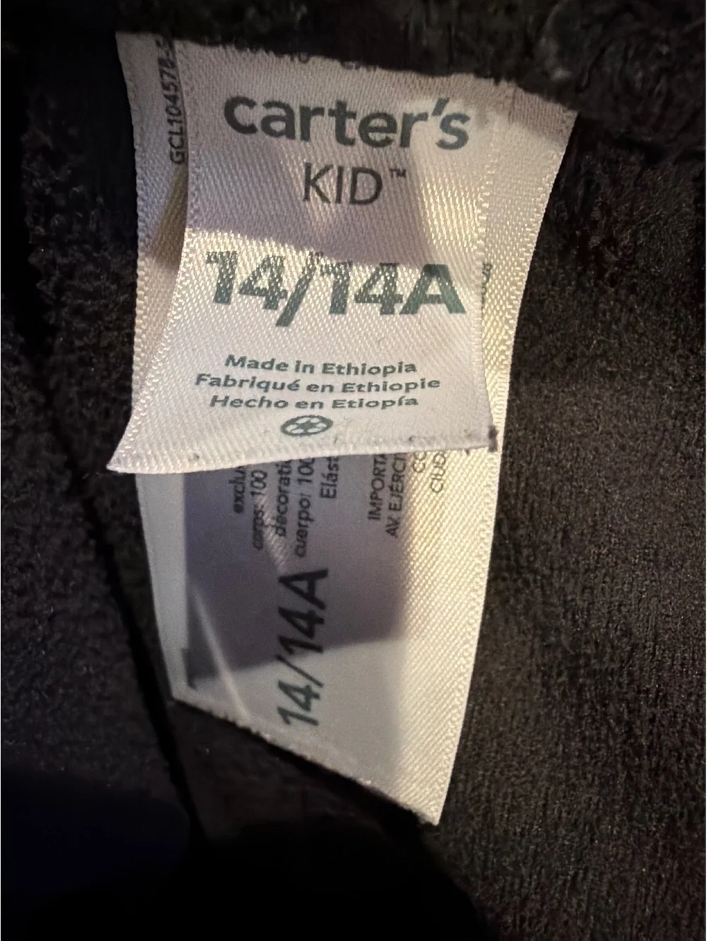 Carter's Fleece Pants Black Kids 14 Straight Leg Sweatpants Unisex Fall Winter